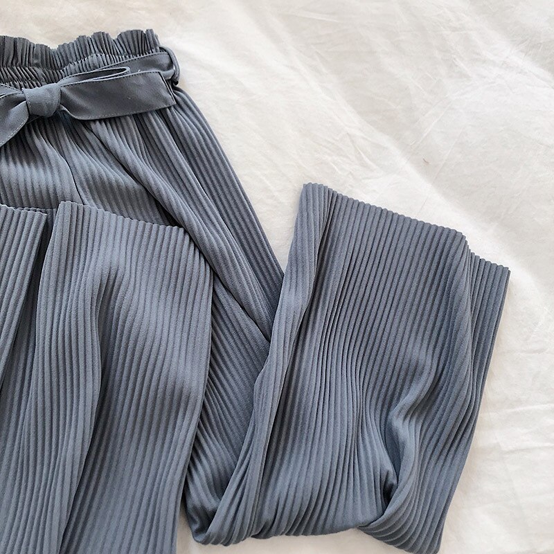 Women's Casual Wide Leg Pants - High Waist Belted Pleated Trousers for Summer