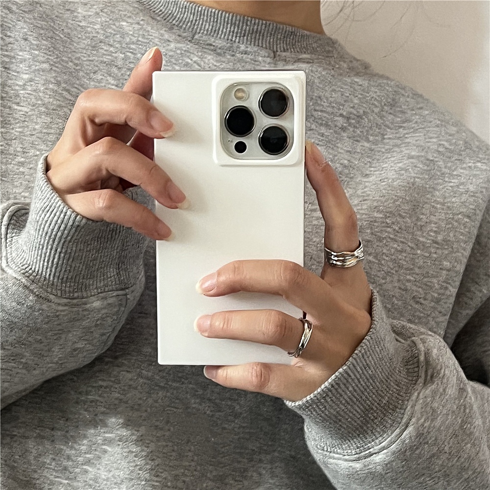 Funda de teléfono con marco cuadrado de lujo para iPhone, cubierta trasera suave, protección de cámara, , minimalista, Simple, UniSex, 15, 14, 13 Pro Max: Vinilo