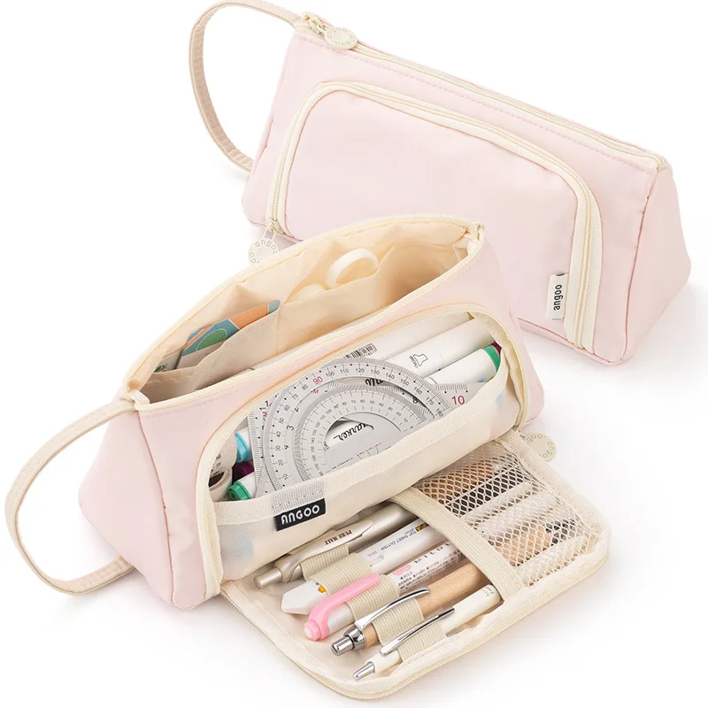 Colored Cute Pencil Case Pencilcase School Pouch Kawaii Large Capacity Pencil Bag Pencils School Pen Box Stationery Papeleria: WHITE