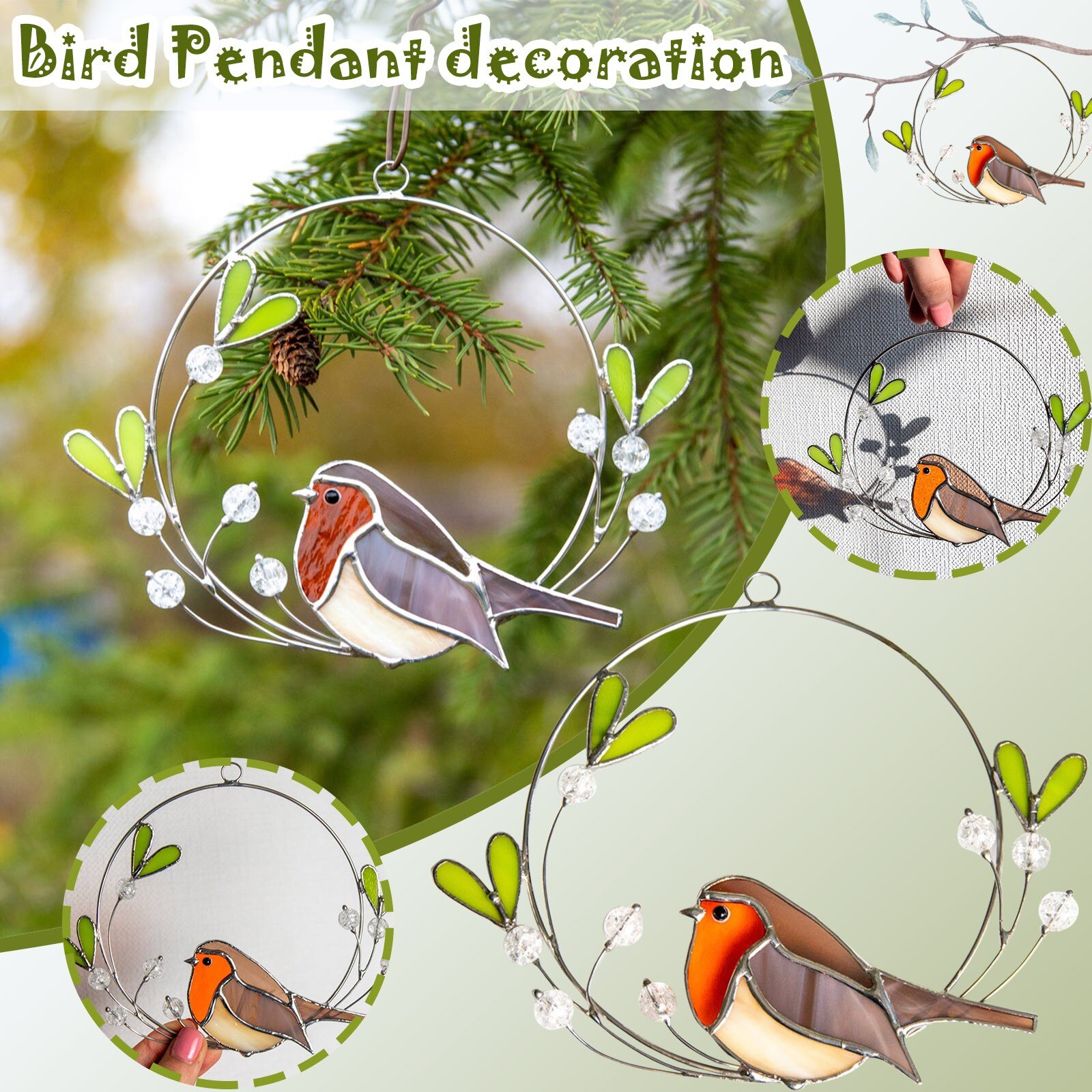 Stained Bird Glass Window Hangings Acrylic Wall Hanging Birds Wall Art Sculpture Hanging Window Decoration Suncatchers Garden