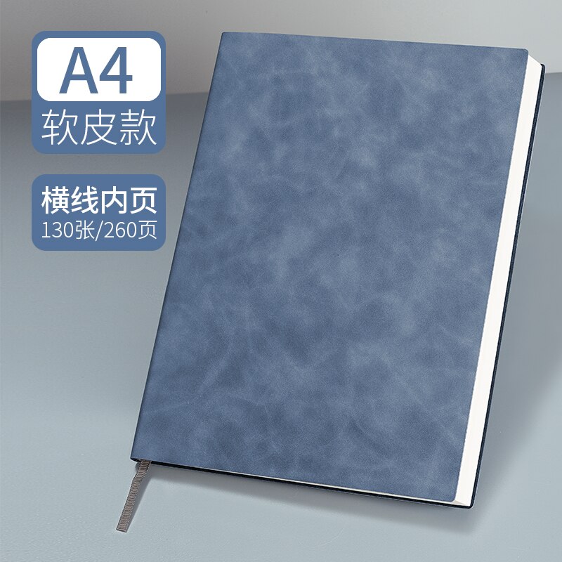 B5 A4 Large Super Thick Notebook Soft Leather Surface Reading Horizontal Line Diary Business Office Work Meeting Record Notepad: A4 Blue