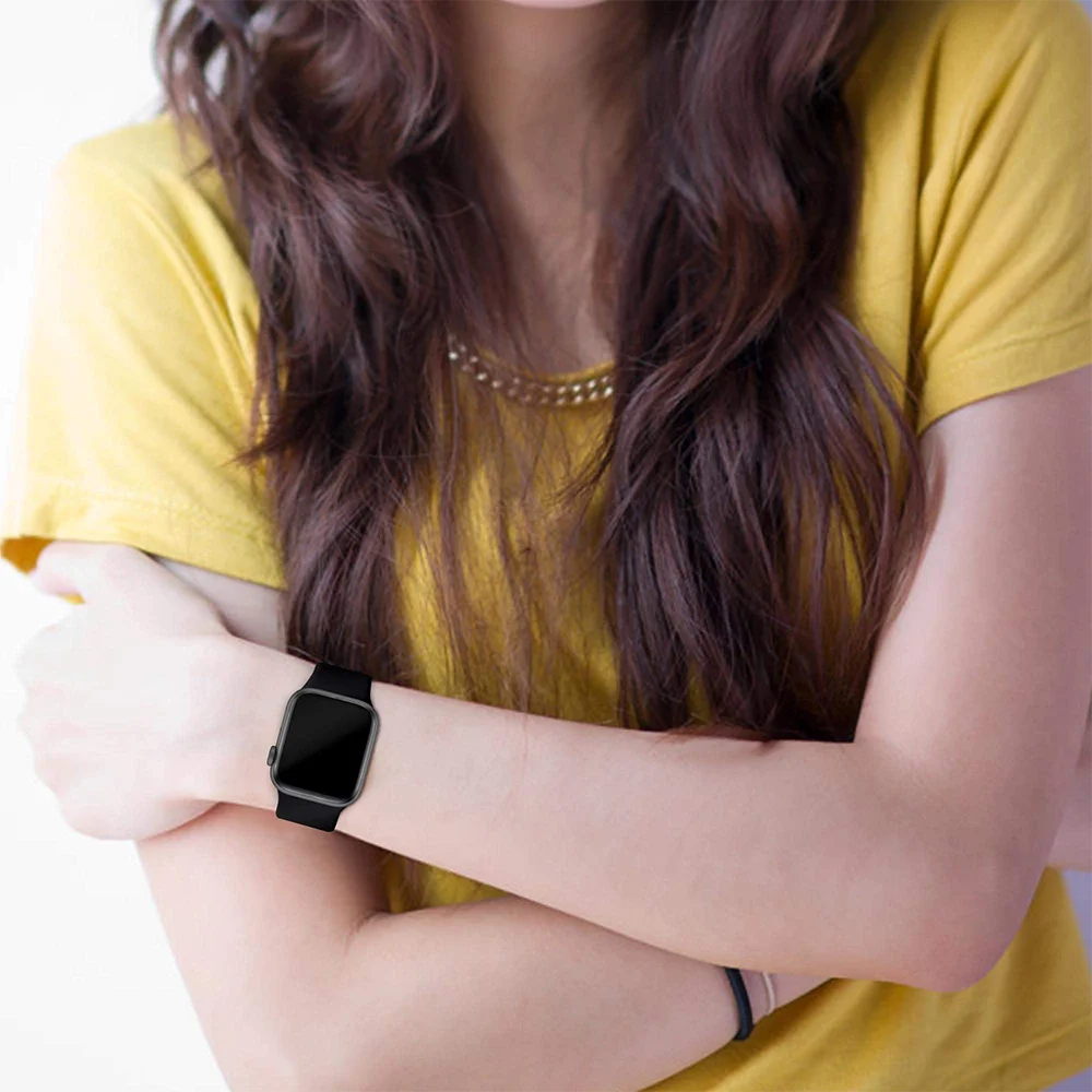 Silicone Band+Case For Apple Watch 40/44/41/45mm 46mm 49mm Breathable Strap with Tempered Glass Cover iWatch Series 10/9/8/7/6/5