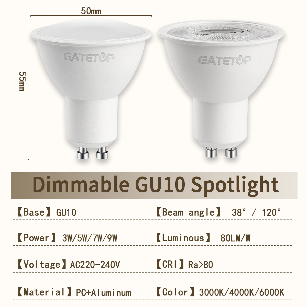 10 Stück LED-Strahler GU10 Glühbirne dimmbar 220 V 3000 K 4000 K 6000 K 50 W Halogen-Ersatz für Landschaftsschienenbeleuchtung
