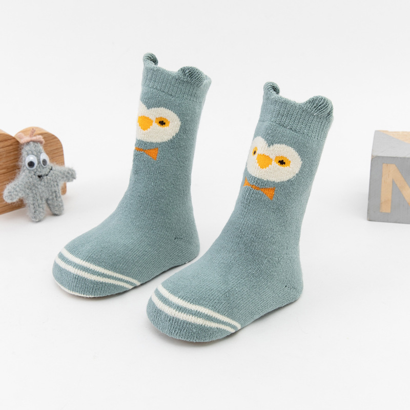 3 pares/lote 0-2 ano bebê inverno quente meias grossas meias de toalha de tubo alto crianças meninos meninas anti-deslizamento meias de bebês acessórios: Owl 3 Pairs / 12-24M