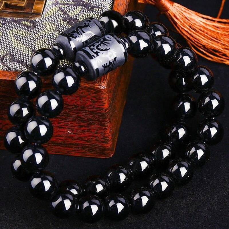 Heldere Zwarte Onyx Nationale Wind Frosted Imitatie Obsidiaan Draak Phoenix Boeddha Armband Natuursteen Charm Armbanden