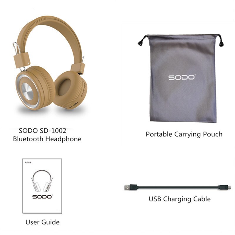 SODO 1002 Drahtlose Kopfhörer Bluetooth-kompatibel 5,0 Stereo Headset Verdrahtete Drahtlose Kopfhörer Faltbare mit Mic Unterstützung TF/FM: Brown storage bag