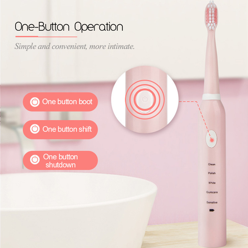 Adults Waterproof Electric Toothbrush Powerful Acoustic Wave Toothbrush 2 Colors Optional Rechargeable Sonic Toothbrush