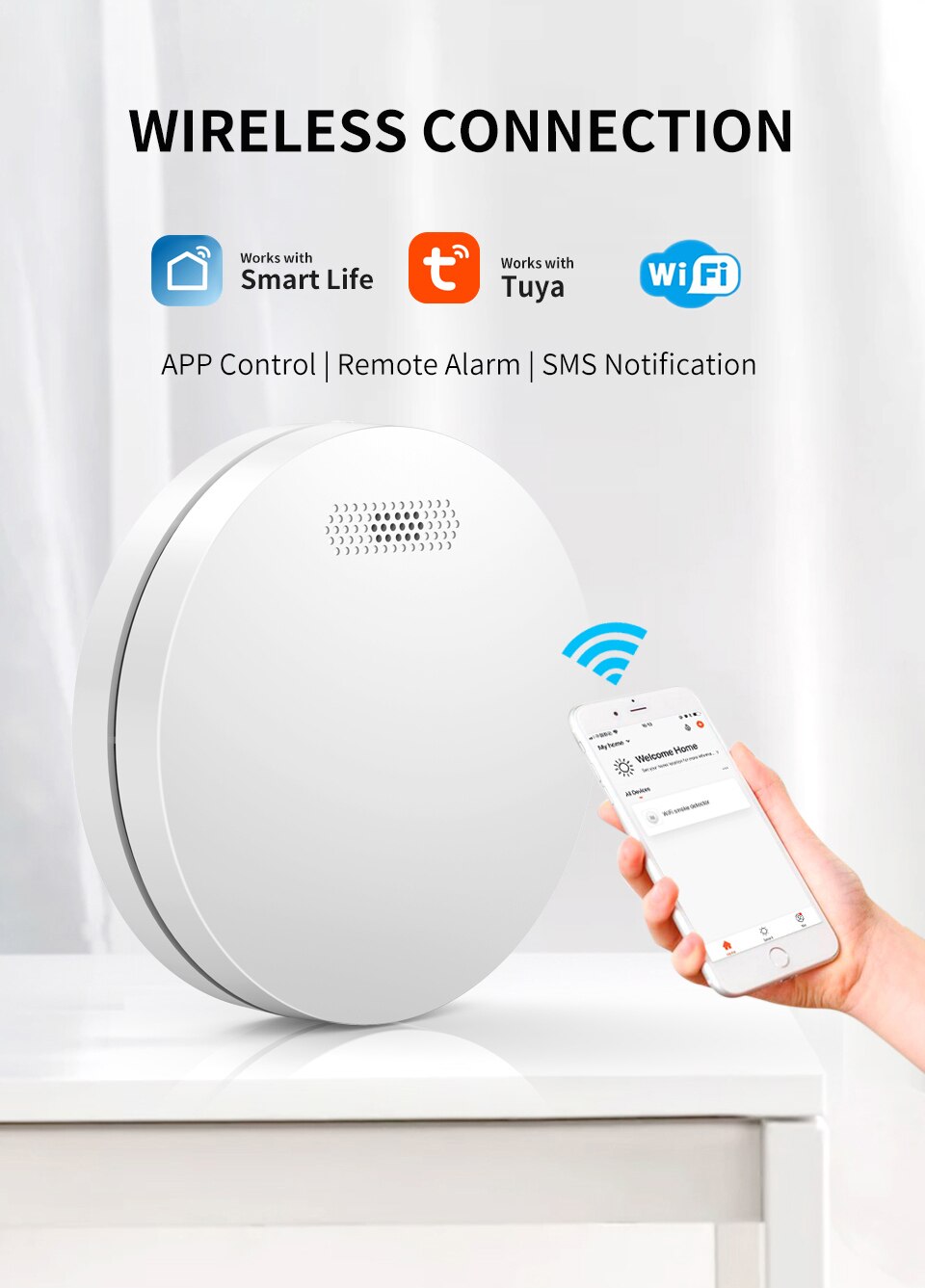 WIFI Wireless Smoke Detector 2 Year Life Battery Operated Remote Control Security Smoke Alarm: WIFI 2in1 Smoke
