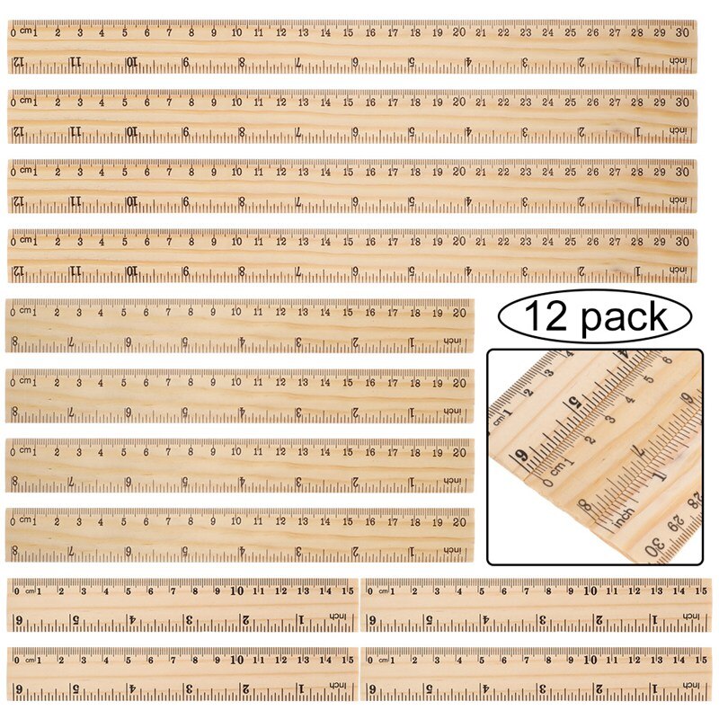 12Pcs/Pack 15cm 20cm 30cm Wooden Ruler Metric Rule Precision Double Sided Measuring Tool Learning office Stationery