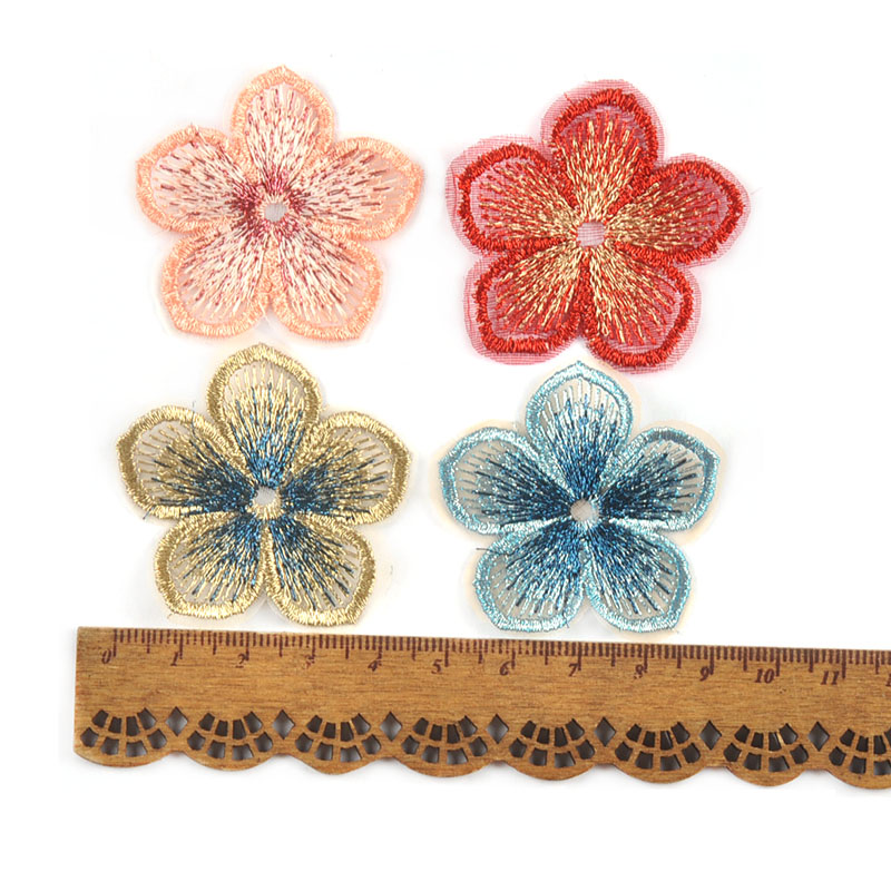 Parches de flores con borde de encaje, accesorios de costura de ropa, apliques bordados, manualidades DIY, suministros de decoración hechos a mano, 5 colores, 10 piezas, 4,5 cm