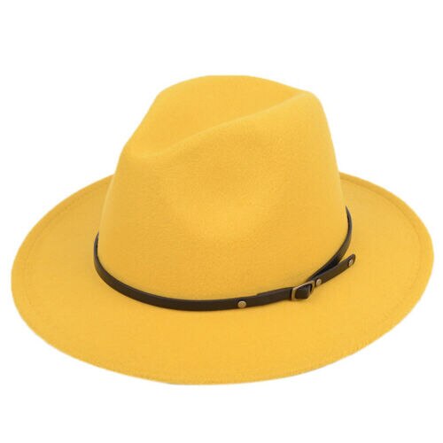 Kvinder klassisk vintage bred rand rand fedora hat filthat forår vinter bryllupshue sort orange gul khaki: Gul
