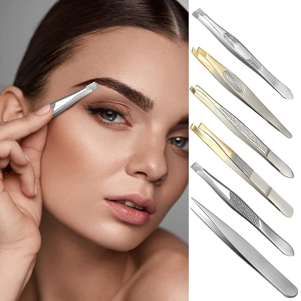 Polished Slant/Tip/Flat Multipurpose Ingrown Hair Removal Eyebrow Tweezers Beards Tool Plucking Eyebrows