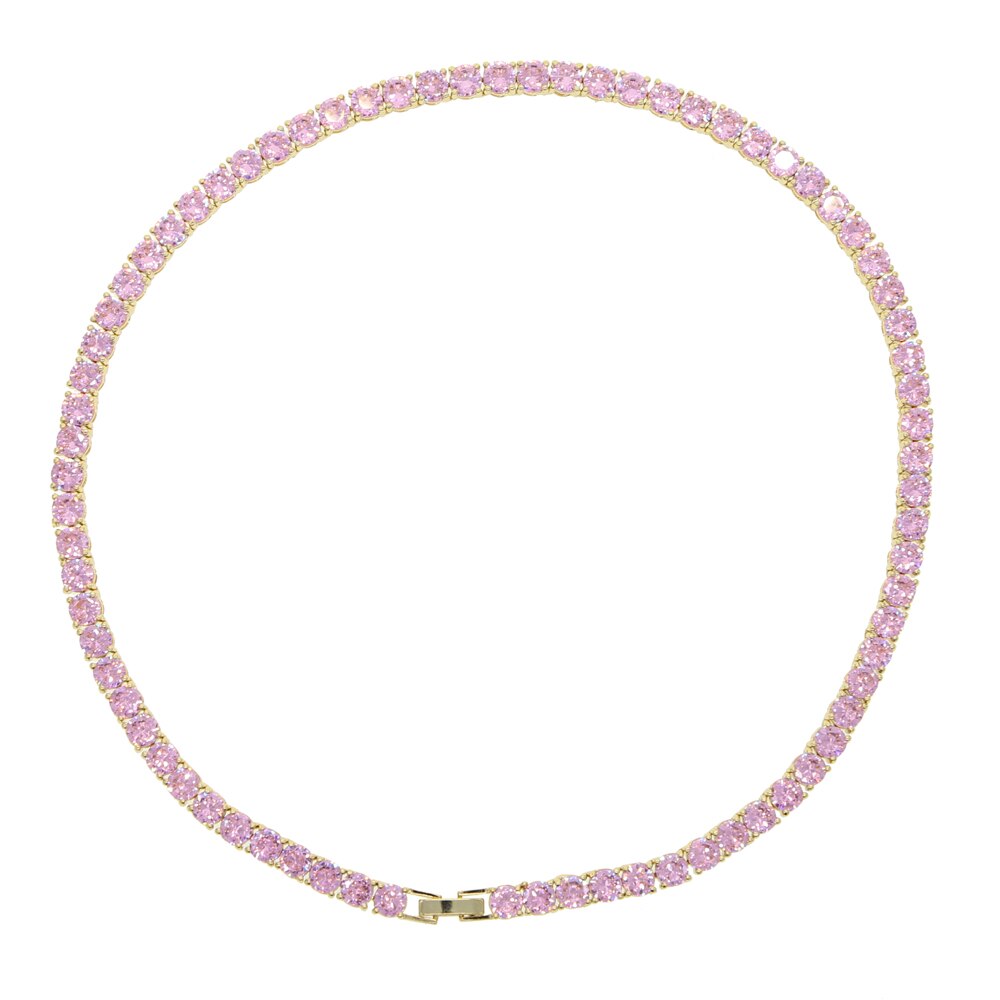 5mm Pink white Iced out 5A CZ Tennis Chain two tone Colored Women Necklaces Hiphop Bling Cubic Zirconia Hiphop Jewelry: gold pink / 46cm