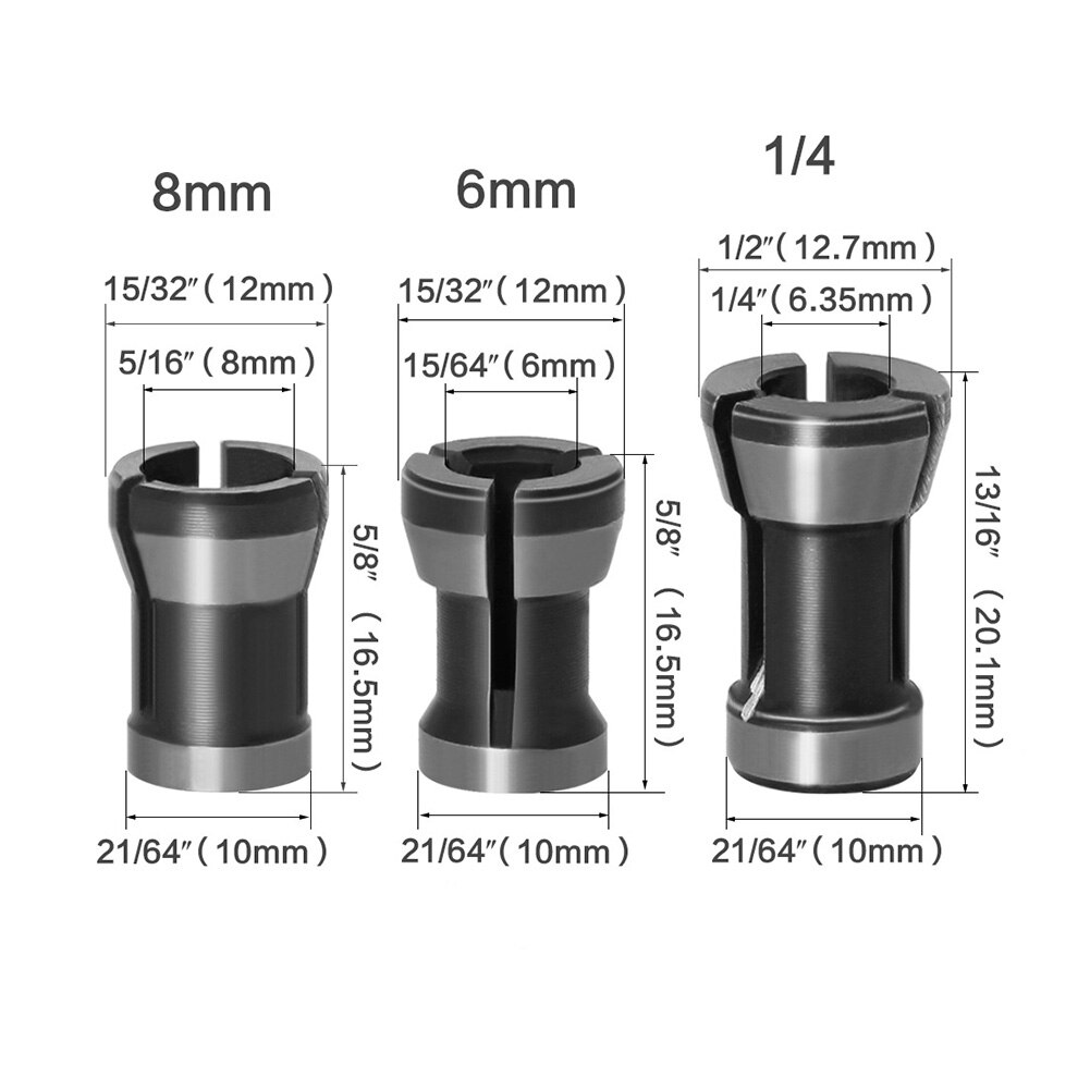 6 Stuks Hoge Precisie Adapter Router Collet Chuck Houtbewerking Vermindering Mouw Verlengstuk 6Mm 6.35Mm 8Mm Carbon stalen Bus