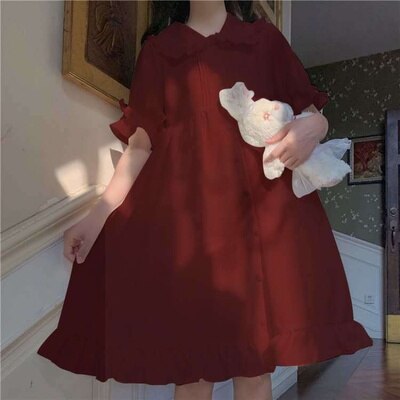 Blanco Lolita de diario vestido para adolescentes Retro Vintage gótico victoriano estilo japonés, estudiante de la escuela volantes chica dulce princesa: Burgundy / L