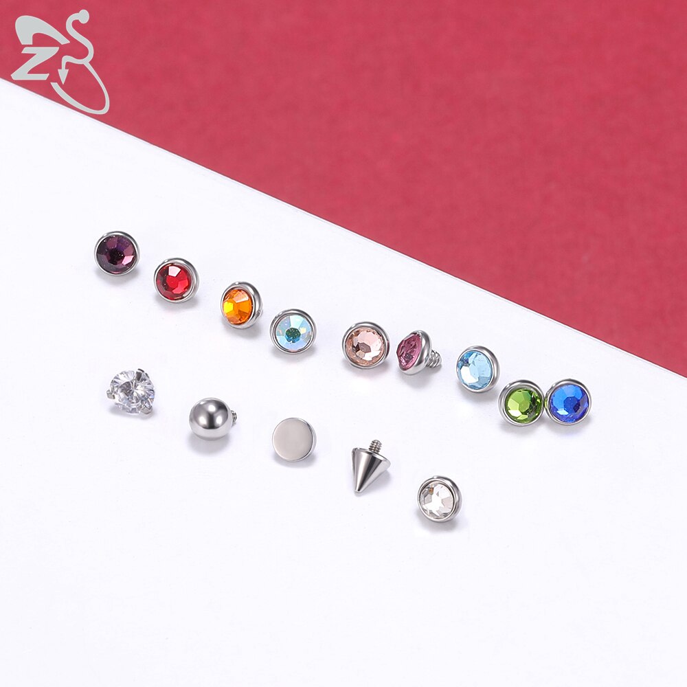 ZS 14/15pcs Micro Dermal Piercing Set Titanium CZ Crystal Dermal Anchor Surface Piercings Top Skin Diver Bases Sexy Body Jewelry