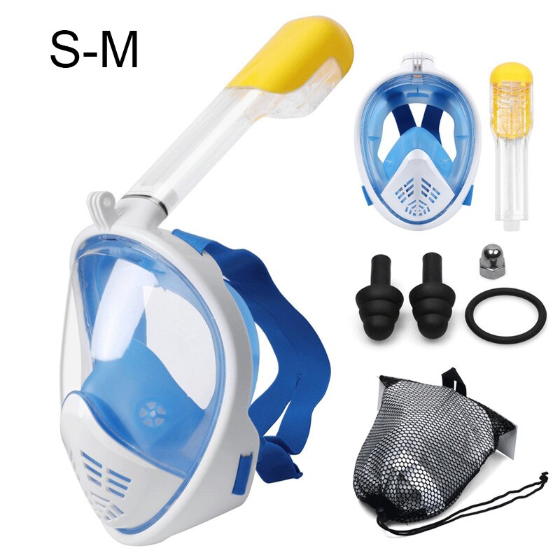 360 Degree Rotate Snorkel Mask Man Woman Scuba Underwater Diving Mask Full Face Snorkeling Masks 180 View Anti-fog Anti-Leak: T-Blue S-M