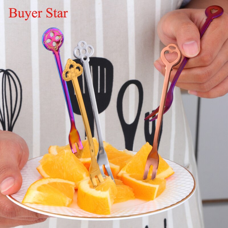10PCS/Set Fruit Forks Stainless Steel Gold Cake Dessert Forks Lovely Mini Fork Used For Cake in Party Restaurant With Box