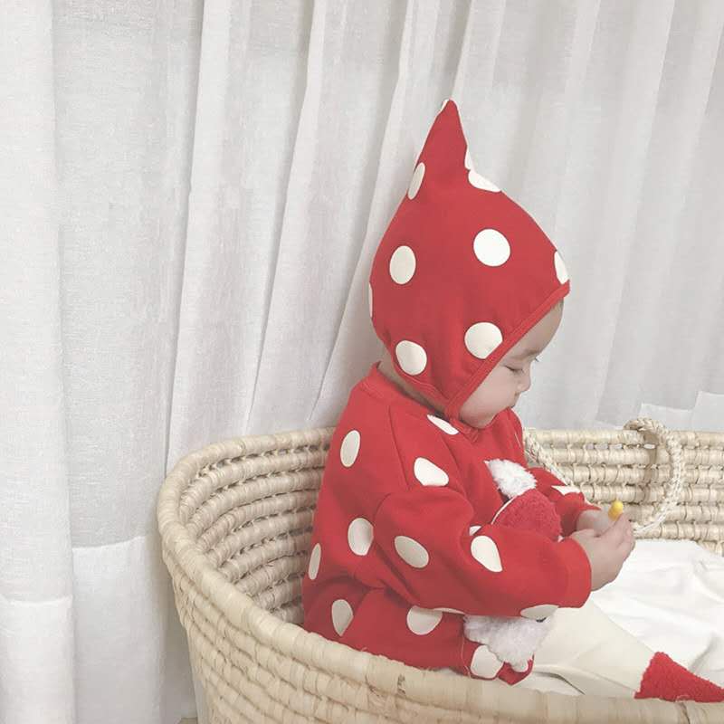 Inverno meninos e meninas regular estilo coreano algodão bebê macacão de natal dos desenhos animados polka dot manga longa chapéu moda