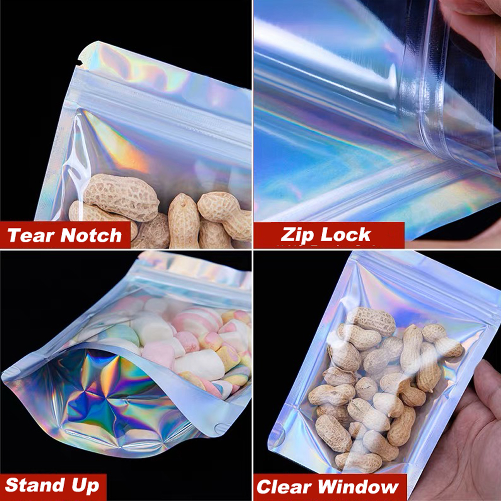 Doypack-bolsa de plástico transparente con cierre de cremallera para envasado de comida, aperitivos, té, café molido, 100 piezas