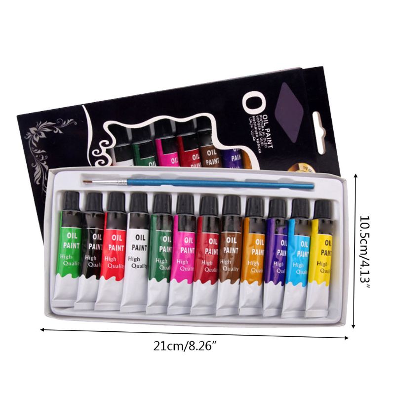 12 Colors Oil Painting Paint Drawing Pigment 12ml Tubes with Brush Set Artist Art Supplies for Beginner