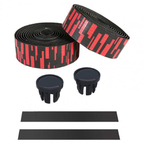 2Pcs Antislip Faux Leer Eva Road Fietsstuur Bandjes Rijden Levert Fietsstuur: Black   Red