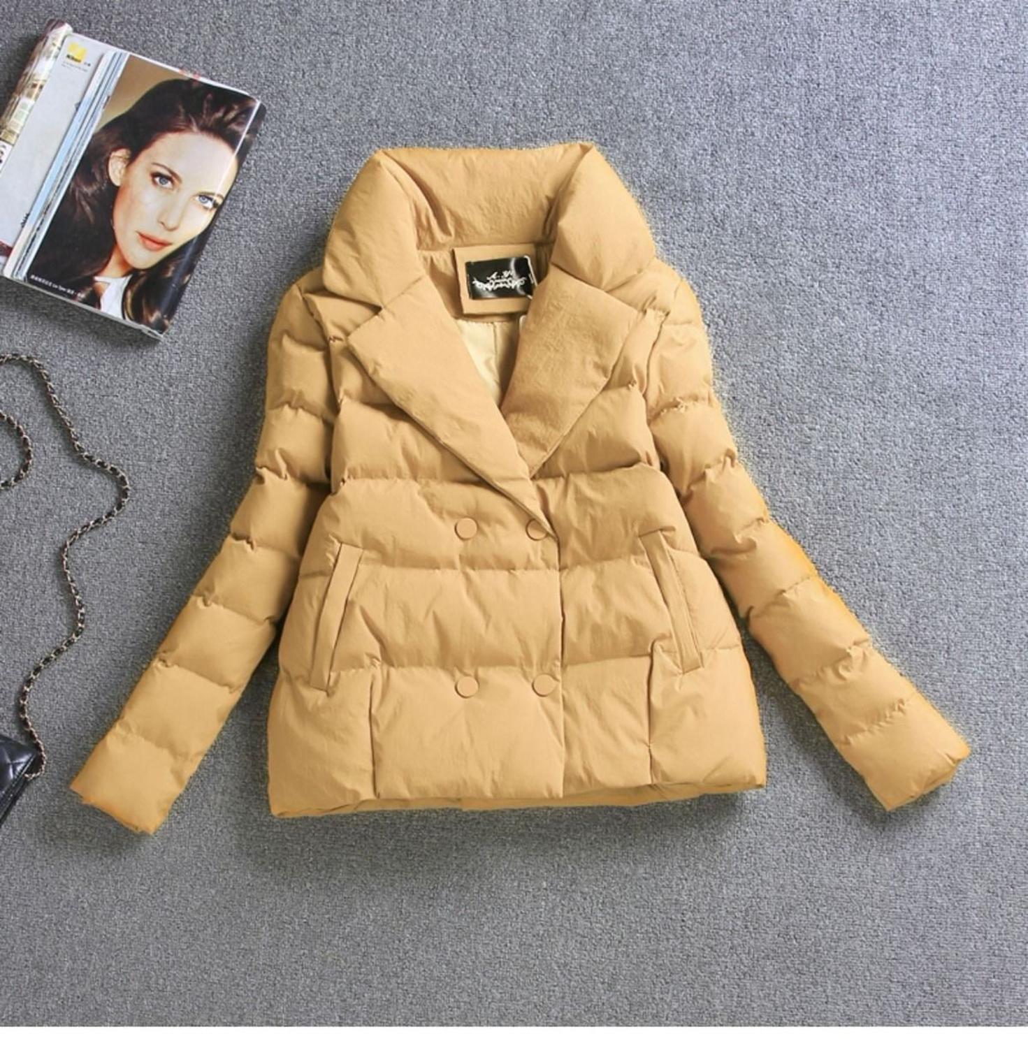 Winter Women Jacket Coat Cotton Clothing Short Slim Ladies Warm Parka Black Sutdent Clothes: model 1 yellow / XXXL