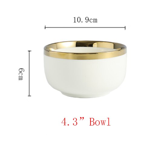 Ceramic Gold Plated Edge Plate Tableware Set White Porcelain Dinner Plate Household Kitchen Rice Bowl Salad Dish Steak Tray: C