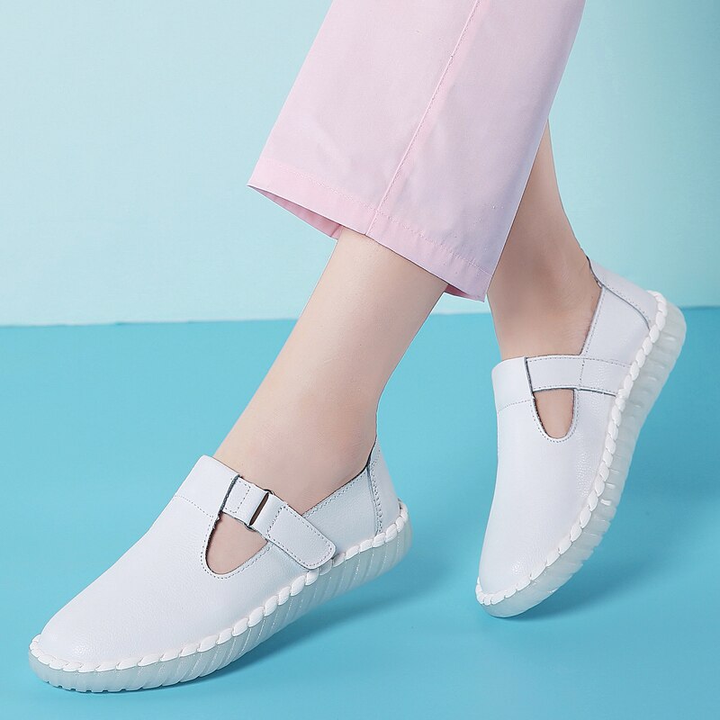 Donna Scarpe Da Passeggio Femminili Scarpe Mocassino Morbida Punta Rotonda Appartamenti Vestito Delle Donne di Autunno Piccolo In Pelle Microfibra Infermiere Estate Calzature Outdoor