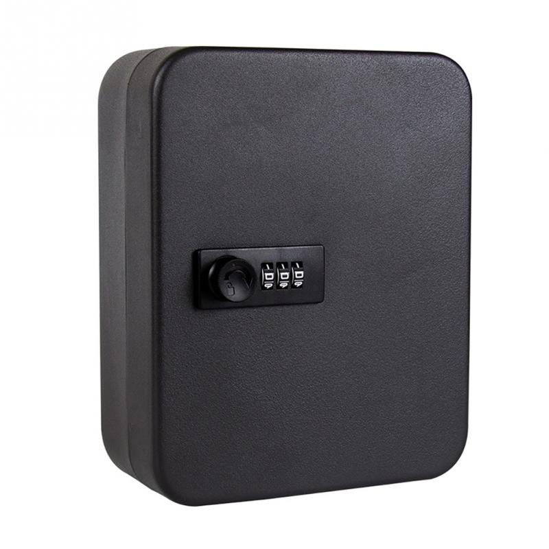 Home Security Metal Organizer Key Safe Box Lockable Password Indoor Outdoor Wall Mounted Combination Lock Car Resettable Code: Black