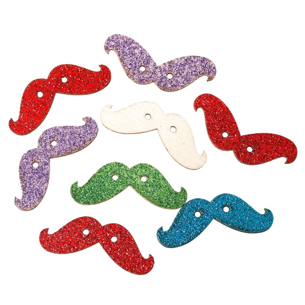 Wood Sewing Button Scrapbooking Mustache At Random Glitter Two Holes 4cm x 15mm,20 PCs
