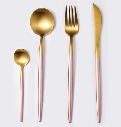 Fabrik 4 stk grøn guld bestik sæt smukt titanium service 18/10 rustfrit stål til køkken service spisebord sæt: Lyserødt guld