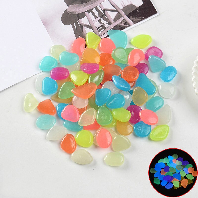 100Pcs Glow in the Dark Garden Pebbles Glow Stones Rocks Luminous stones for Walkways Aquariums Fish Tank Garden Yard Decoration: Multi