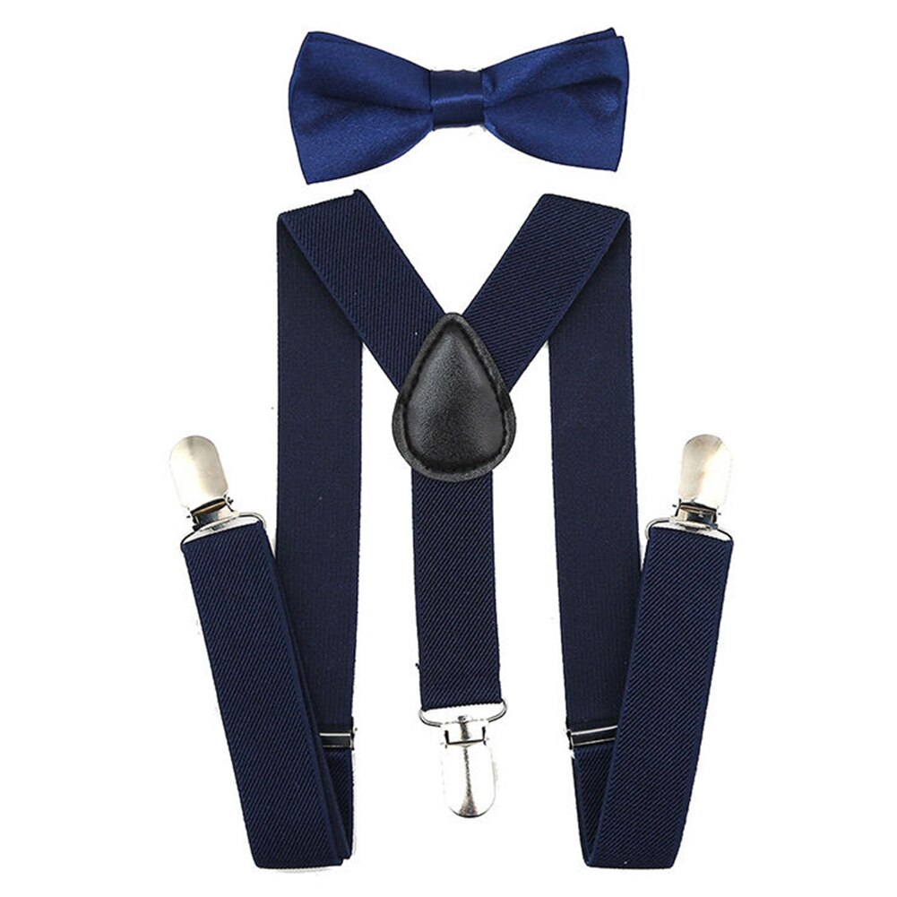 Elastic Webbing Adjustable Kids Suspenders With Bowtie Bow Tie Set Performance Matching Ties Outfits For Girls Boys: navy blue