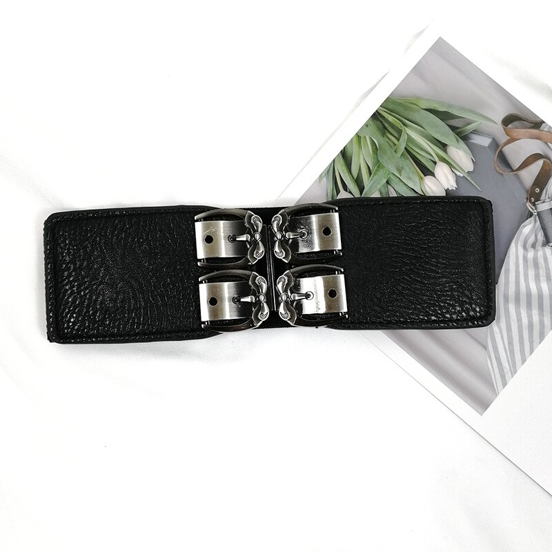 Cinturones de talla grande para mujer, faja ancha elástica, cinturón de vestir, cinturón de cintura elástica para mujer, cintos de cuero negro: flower belt