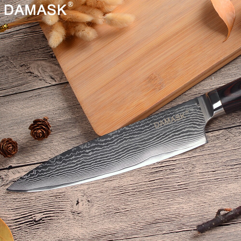 Damask damask steels kokkeknive japansk køkkenkniv  vg10 -kerneskaft damaskus vener mønster skærekød knive køkkengrej