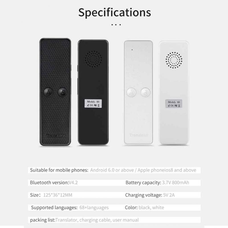 Language Translator Real Time Smart Bluetooth Portable Electric Learning Rechargeable Business Two Way Voice For Travel