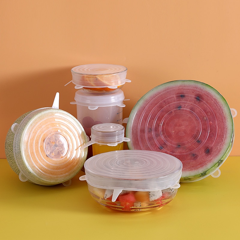 Reusable Silicone Food Cover Elastic Stretch Adjustable Bowl Lids Universal Kitchen Wrap Seal Fruit Keeping Silicone Caps
