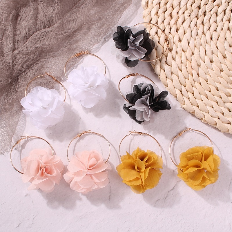 Exknl Lace Flower Statement Big Earrings Women Wedding Party Trendy Large Earrings Bohemian Jewelry Bijoux