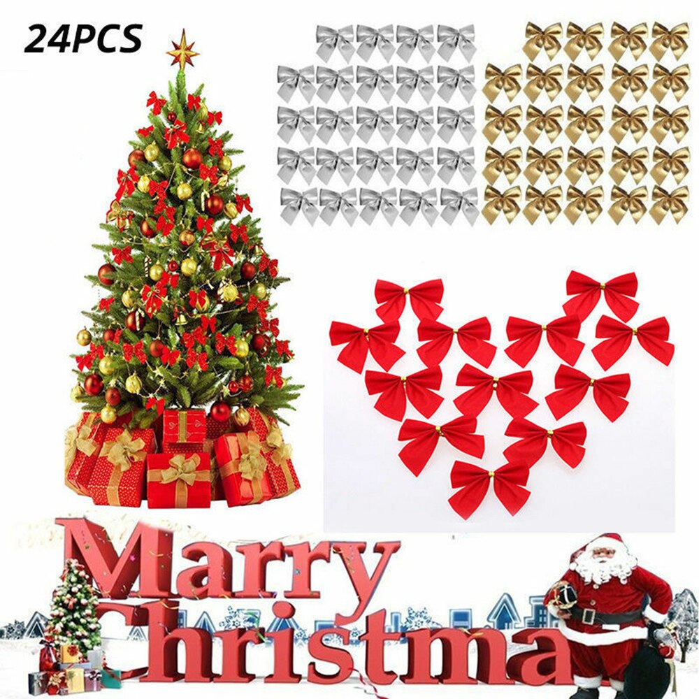 24 st märke julgran rosett dekoration grannlåt julfest underbara vackra rosetter röd silver guld bra