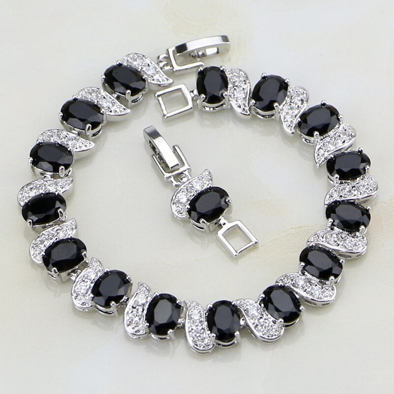 925 Sterling Zilveren Armband Zwarte Zirconia Wit CZ Link Chain Charm Armband Voor Vrouwen