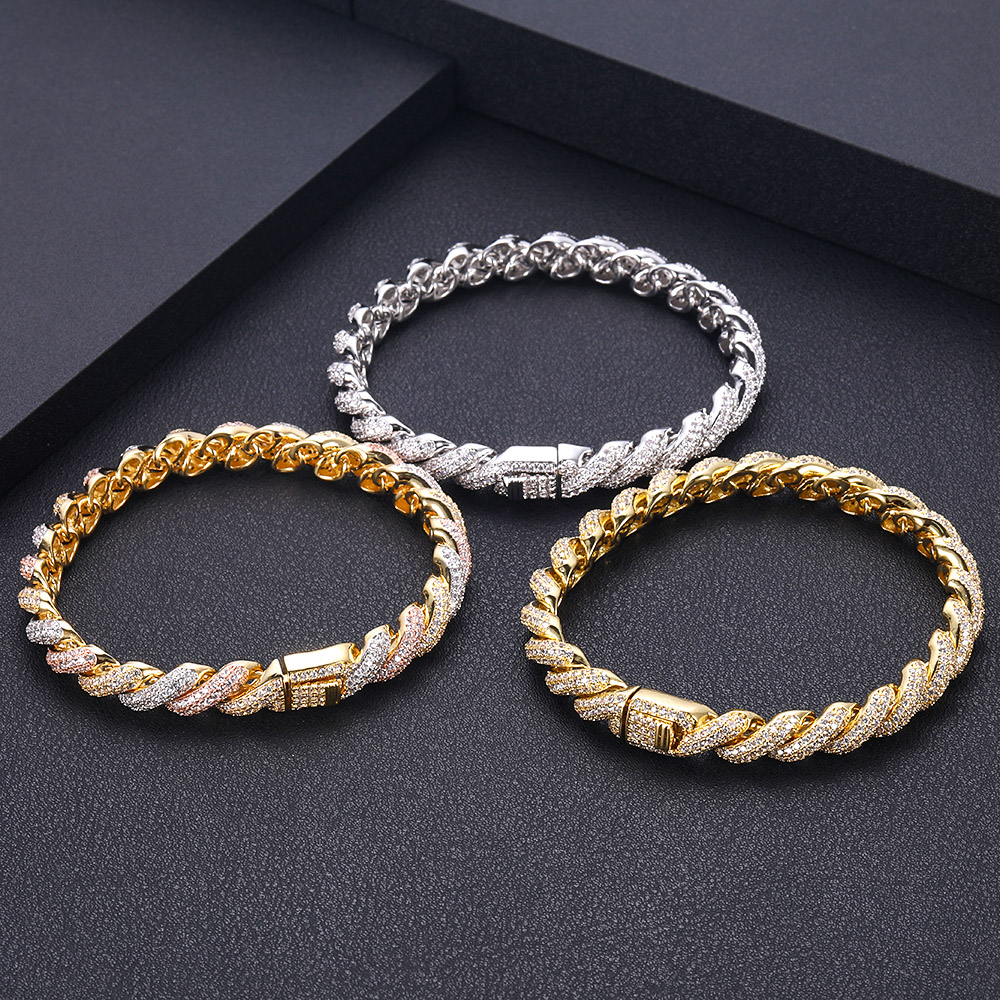 janekelly Rope Bracelet Gold SilverThick Mens Twisted Braided Chain Hip hop Bracelet