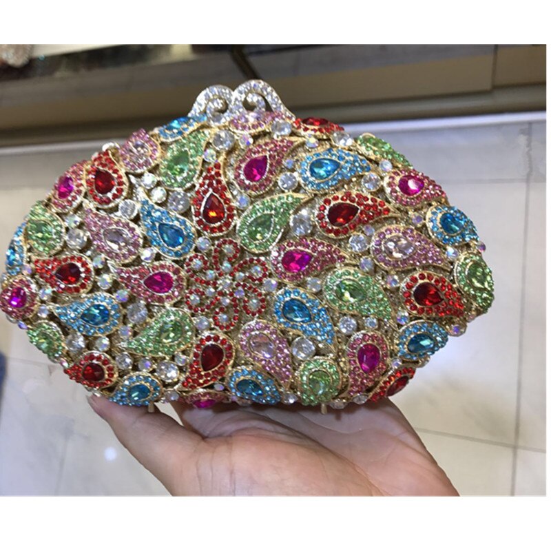 Blomst krystall clutch veske og veske luksus fargerik krystall diamant kveldsveske krystall clutch aften veske