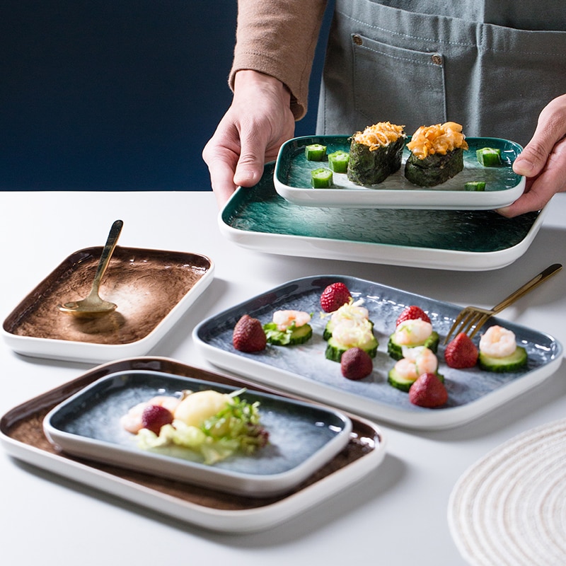 RHE-Conjunto de platos de cerámica con patrón convexo, conjunto de platos de desayuno estilo occidental para restaurante, platos de carne finos