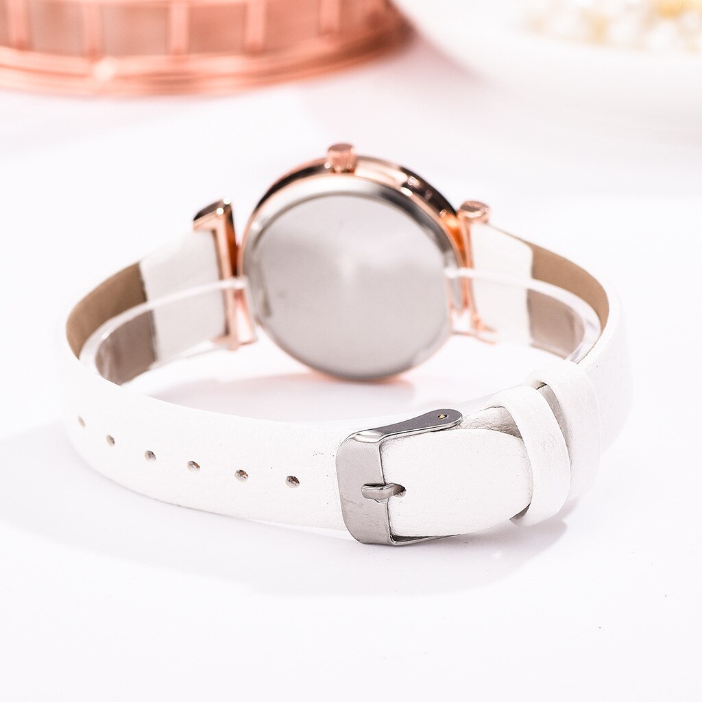 Top Brand Dress Female Watches Simple Rhinestone Woman's Watch Bracelet Set 2PCS Leather Ladies Wristwatch reloj mujer