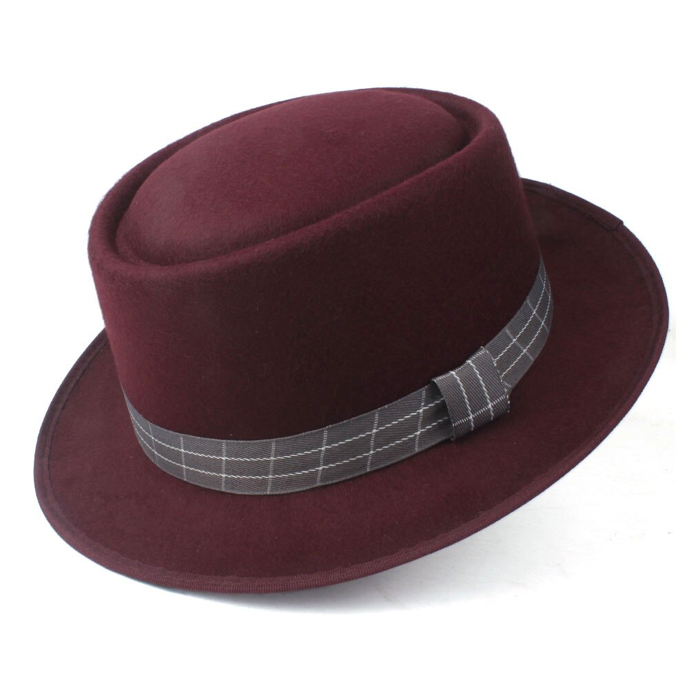 Men Women Pork Pie Hat Dad Wool Fedora Hat Trilby Hat Dance Party Hat: Wine Red