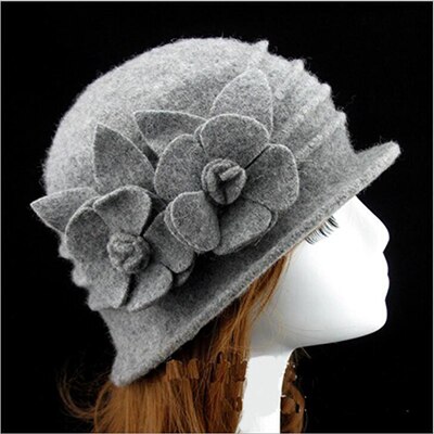 2018 nuove donne fedora 100% cappelli invernali a cupola in pura lana per donna floreale casuale marca calda signora autunno floscio morbido ragazze fedora: leggero grigio