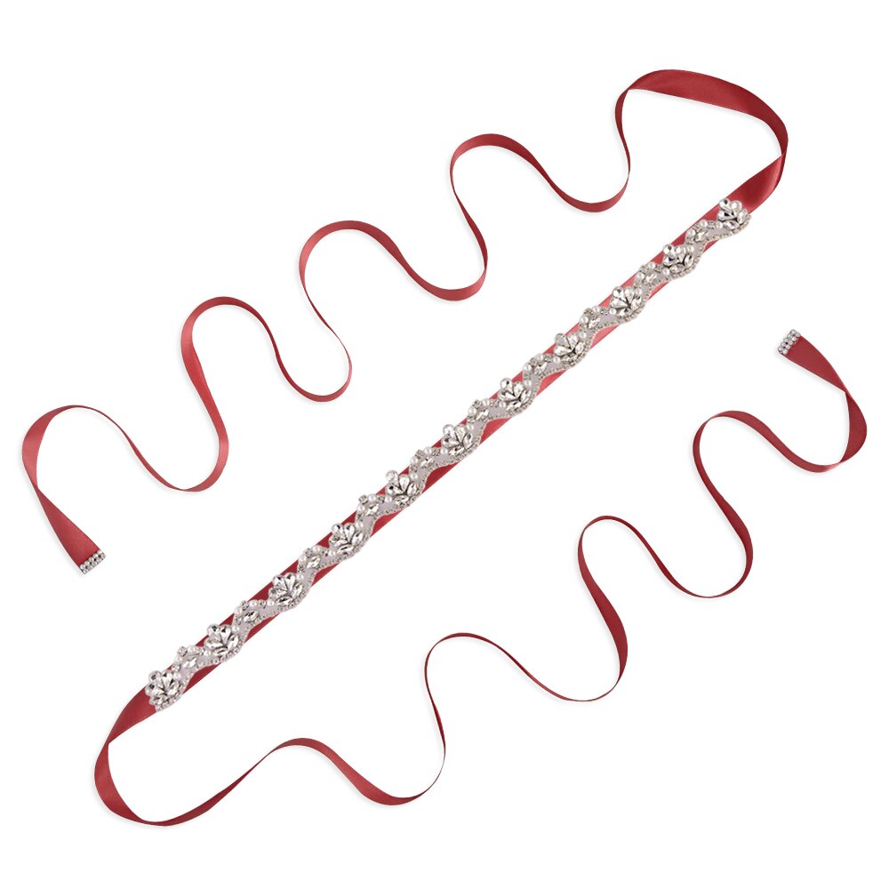 Perle brudekjole bælte juvel brude bælte rhinsten bryllup sash diamant brude tilbehør plus size rhinsten bælte scs 421: Rødvin