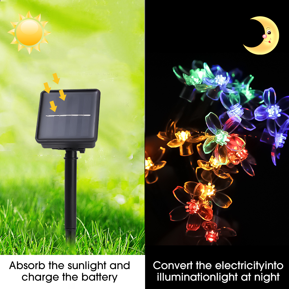 Led Solar Cherry Lichtslingers Outdoor Waterdichte Tuin Bloem Bloesem Kerstverlichting Kerstfeest Decoratie Verlichting