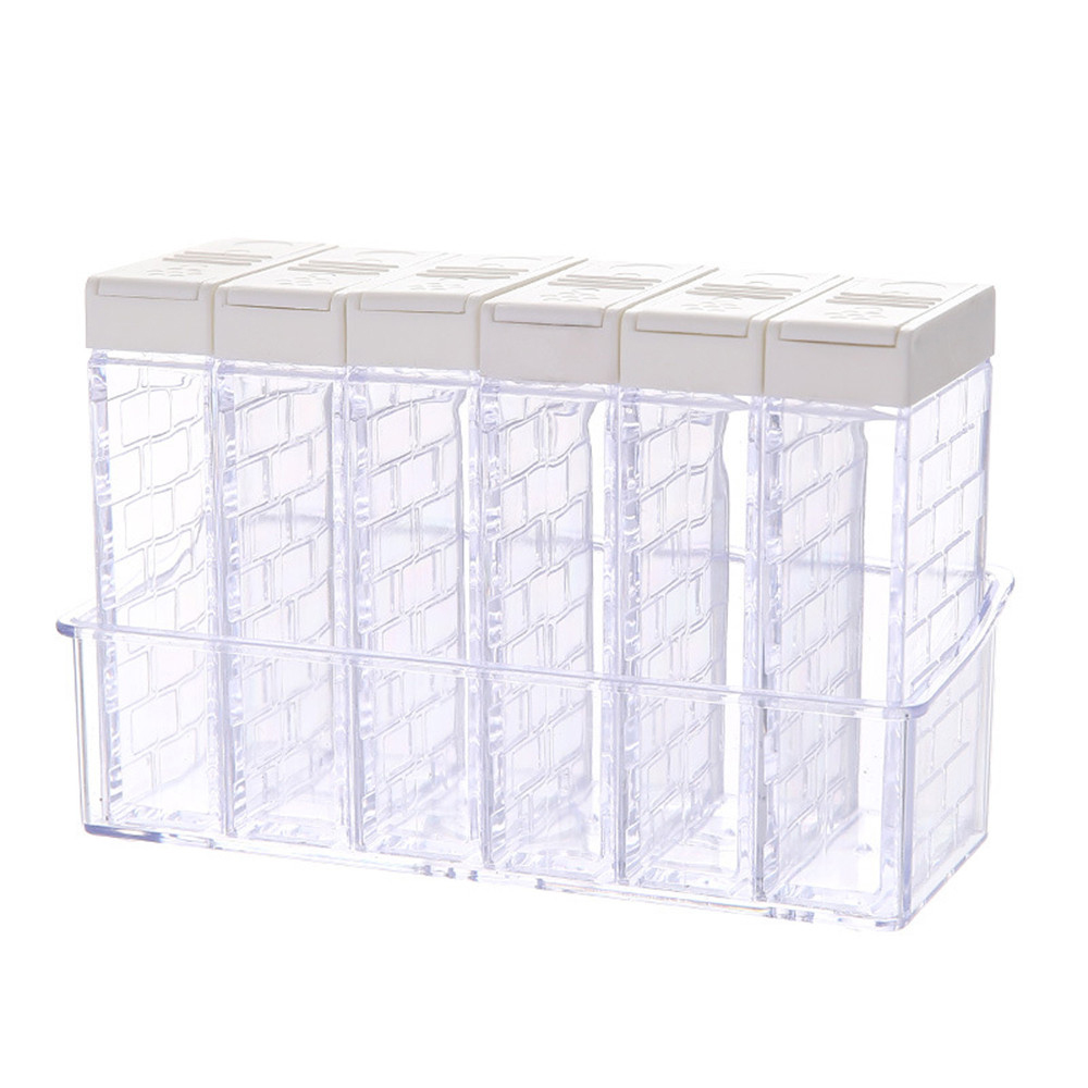 Caja organizadora de especias para cocina, tarros de sal y pimienta de PP, almacenamiento de especias, organización del hogar, 6 unids/set por juego: white